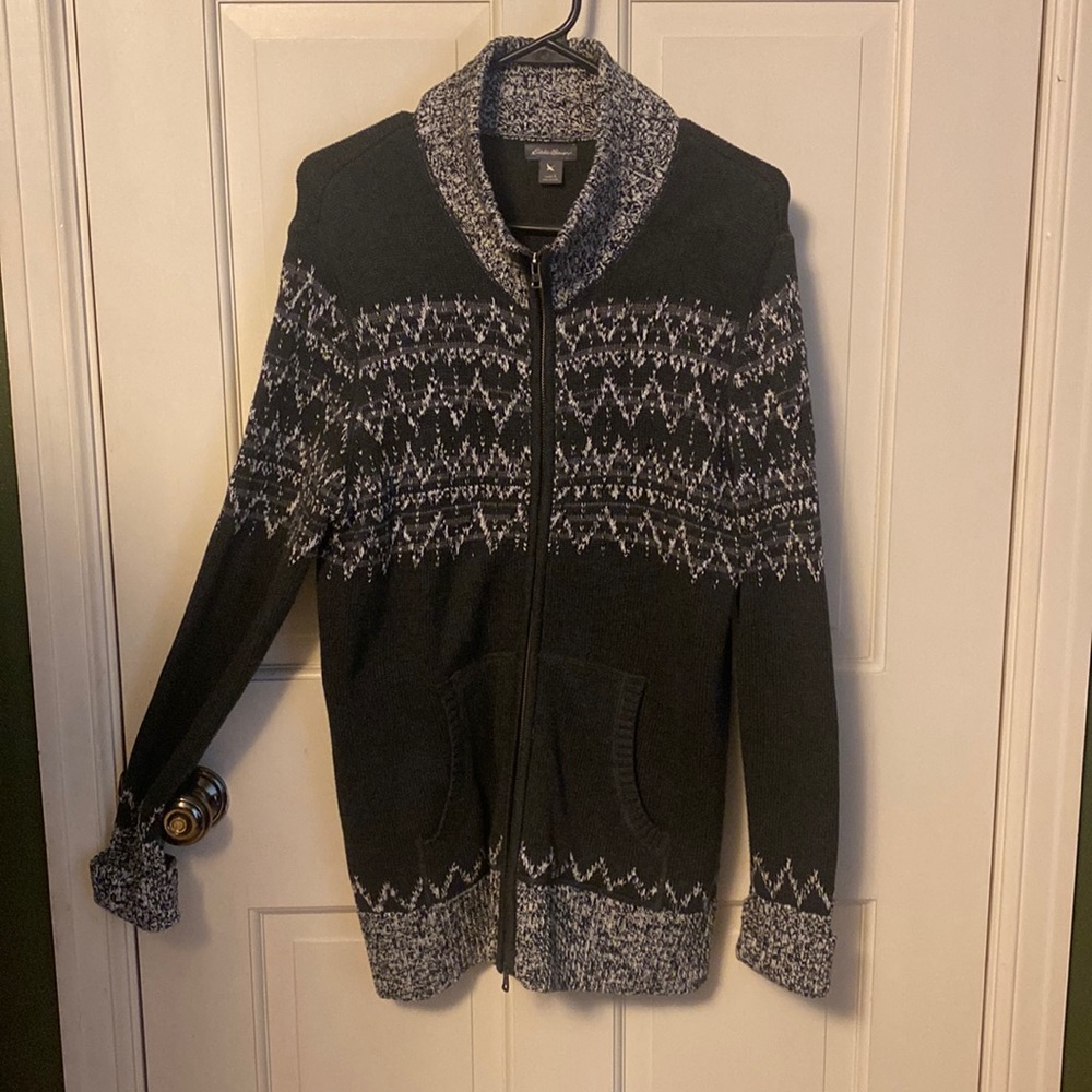 Size L Eddie Bauer double zip grey sweater with front pockets. - Picture 1 of 7